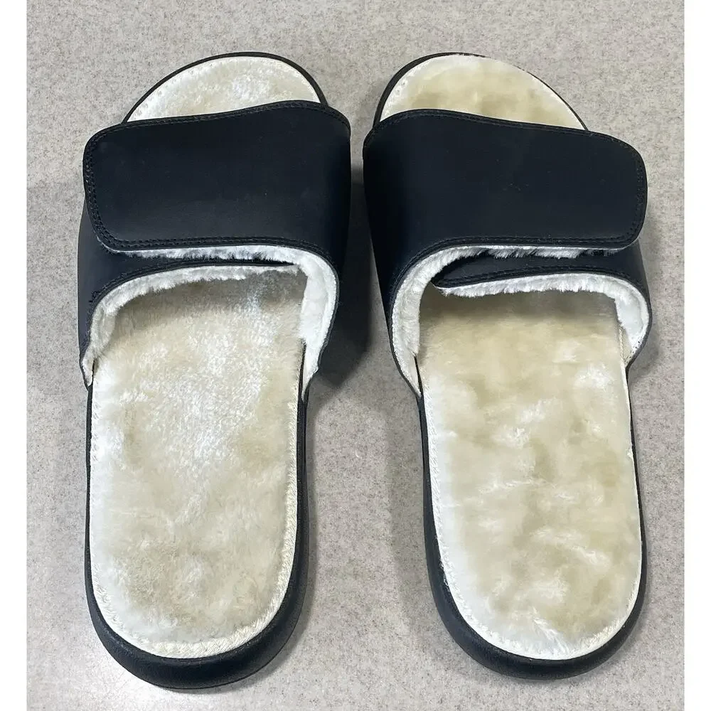 New-I-Slides Men’s Size 11 Black Sherpa Lined Sandals Faux Fur Comfort Slides